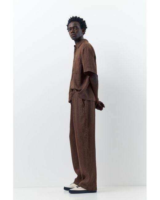 Pull&Bear Brown 100% Linen Jogger Trousers for men