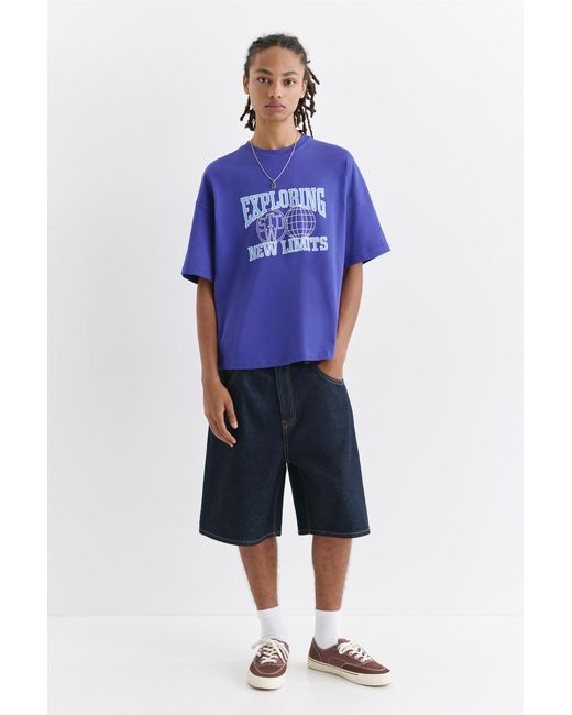 Pull&Bear Blue Stwd Boxy T-Shirt for men
