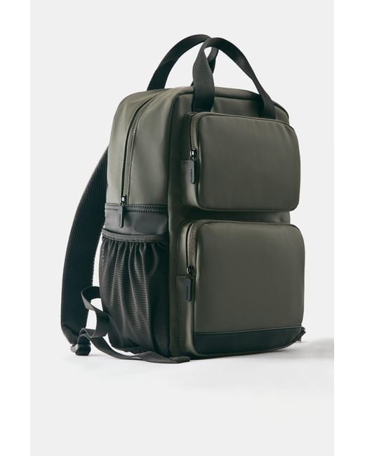 Pull&Bear Green Rubberised Backpack for men