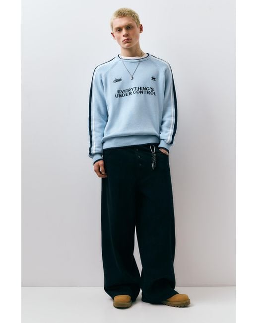 Pull&Bear Gray Stwd Embroidered Striped Jumper for men