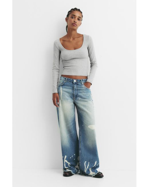 Pull&Bear White Ribbed Round Neck T-Shirt