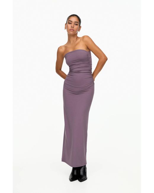 Pull&Bear Purple Long Strapless Gathered Dress