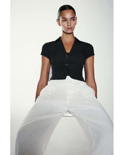Pull&Bear Black Fitted Toggle Shirt