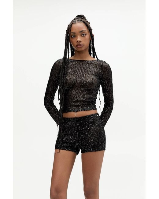 Pull&Bear Black Sequinned Shorts