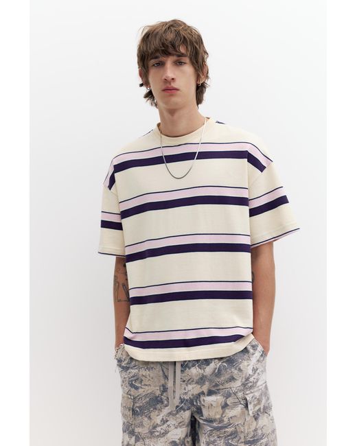 Pull&Bear Gray Short Sleeve Striped T-Shirt for men