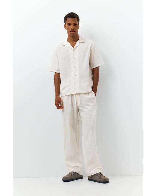 Pull&Bear White Linen Blend Jogger Trousers for men