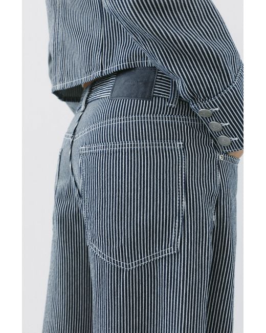 Pull&Bear Blue Low-Rise Striped Baggy Jeans