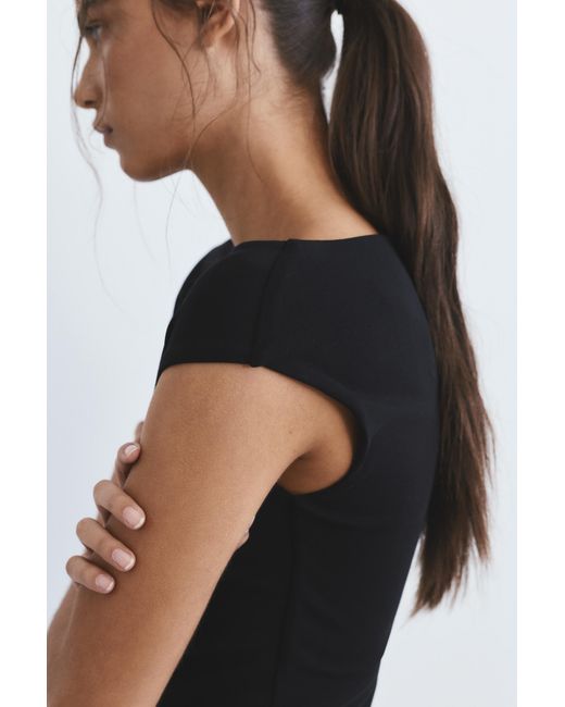 Pull&Bear Black Short Sleeve Midi Dress