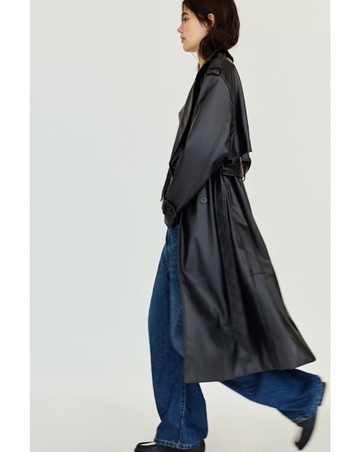 Pull&Bear Trenchcoat Met Leereffect in het Blue