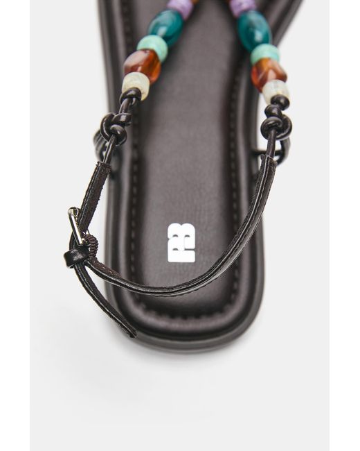 Pull&Bear White Beaded Flat Sandals