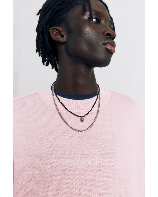 Pull&Bear Pink Stwd Studio Embroidered Jumper for men