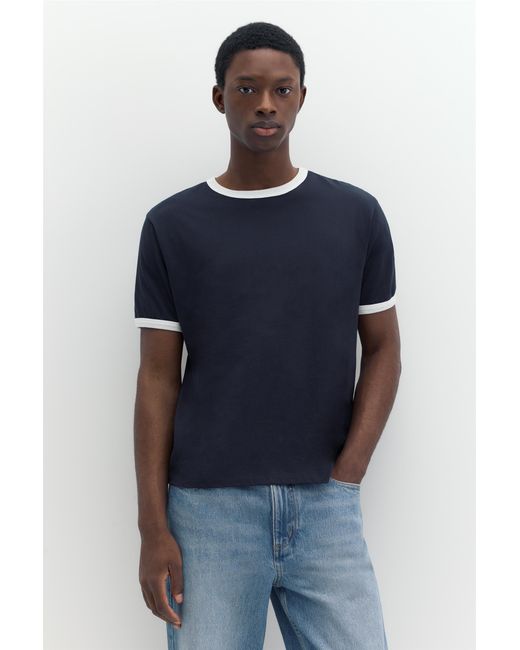 Pull&Bear Blue Contrast Trim T-Shirt for men