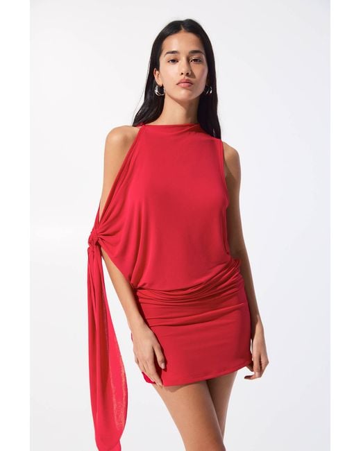 Pull&Bear Red Short Dress With Knot Detail