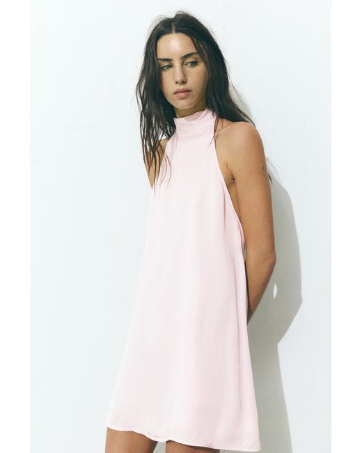 Pull&Bear White Short Satin Halter Dress