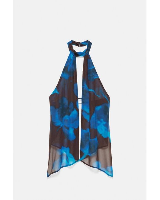 Pull&Bear Blue Floral Halter Top