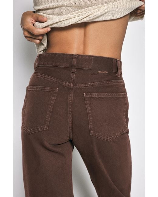 Pull&Bear Brown High-Waist Wide Straight-Leg Jeans