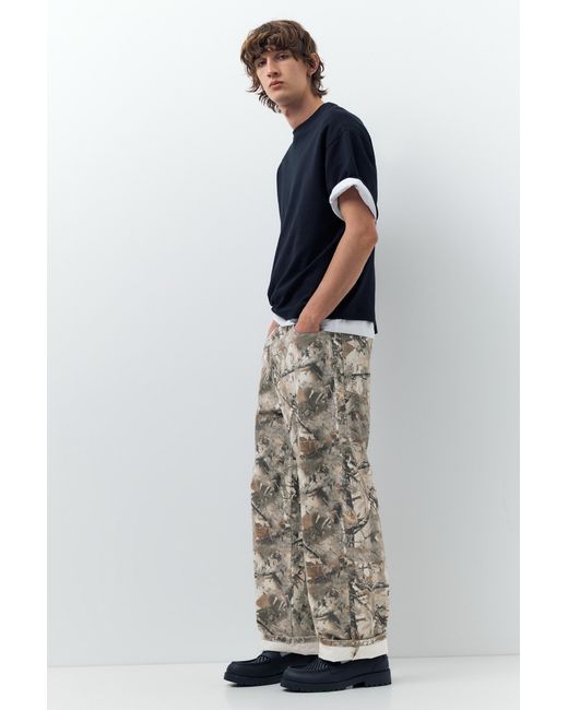Pull&Bear Gray Printed Trousers With Pockets for men