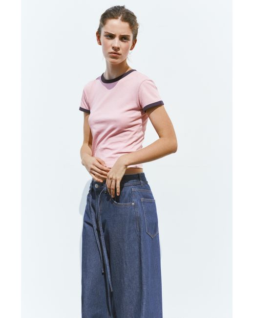 Pull&Bear Blue Short Sleeve Ribbed T-Shirt