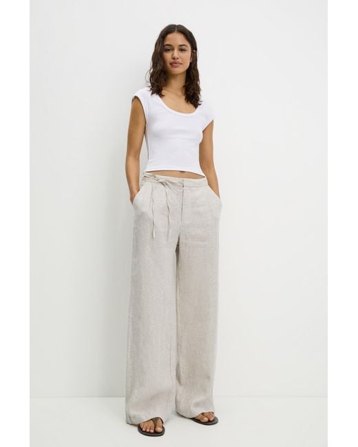 Pull&Bear White Flowing Linen Trousers