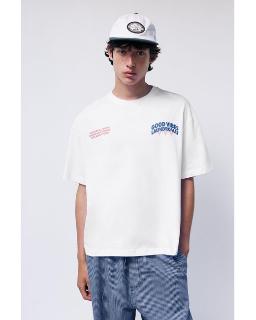 Pull&Bear Gray Laundromat Graphic T-Shirt for men