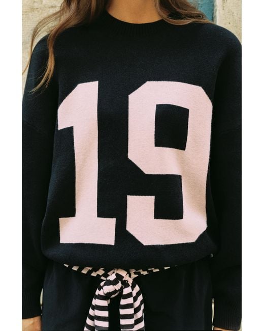 Pull Oversize Imprimé Chiffre Pull&Bear en coloris Black