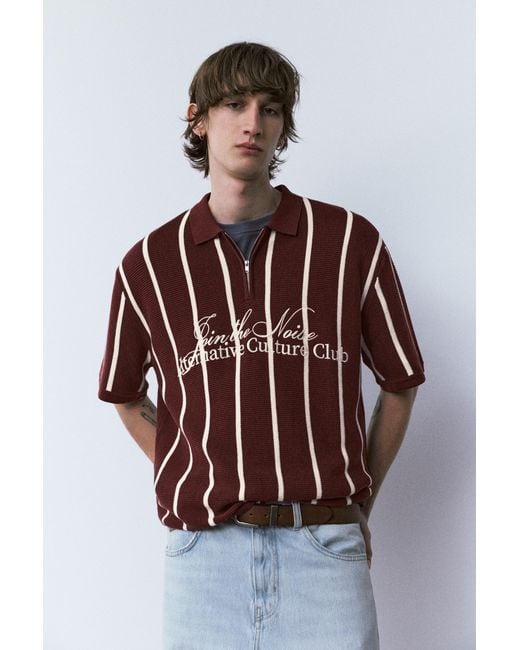 Polo A Righe Con Cerniera di Pull&Bear in Brown da Uomo