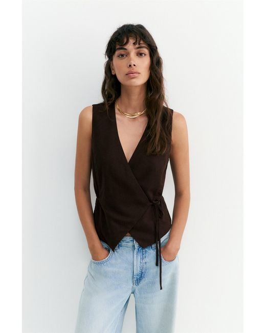Pull&Bear Brown Rustic Linen-Blend Waistcoat