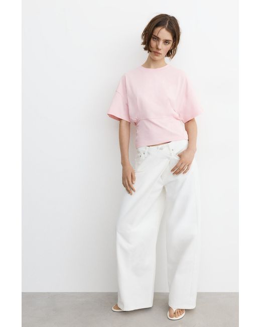 Pull&Bear Pink Panelled Boxy-Fit T-Shirt