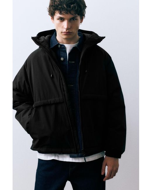 Pull&Bear Gray High Neck Puffer Jacket for men