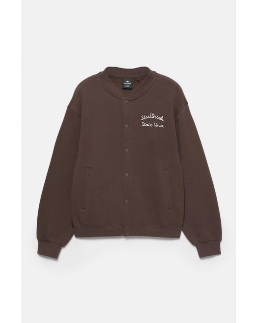 Pull&Bear Brown Embroidered Varsity Jacket for men