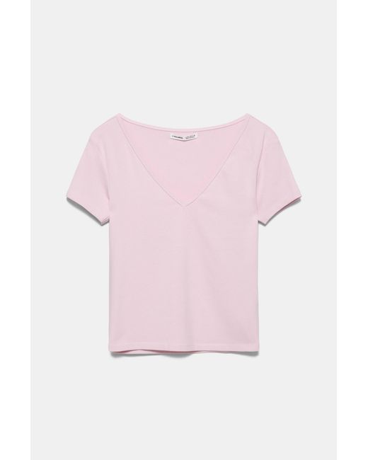 Pull&Bear Pink V-Neck T-Shirt
