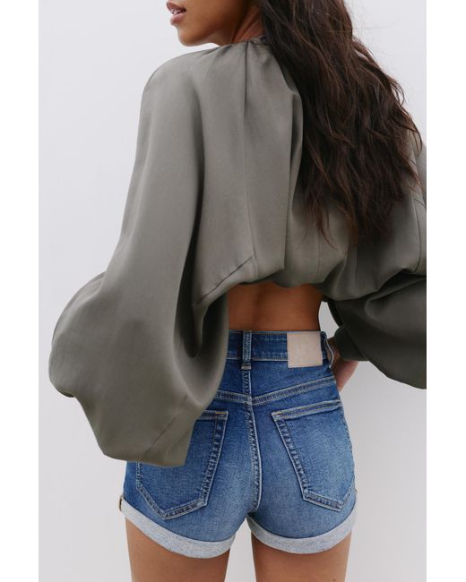 Pull&Bear Blue Mid-Waist Denim Shorts