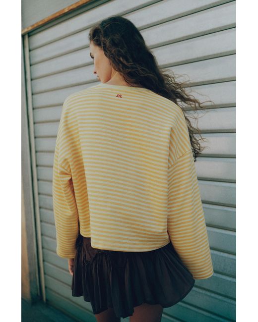 Pull&Bear Yellow Oversize Striped Graphic Sweatshirt