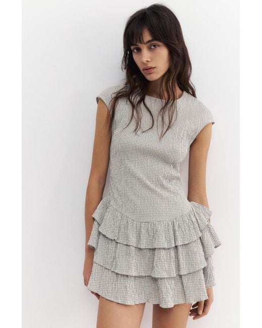 Pull&Bear Multicolor Short Checked Dress With Ruffled Hem