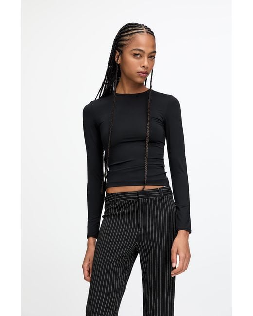 Pull&Bear Black Long Sleeve Polyamide T-Shirt