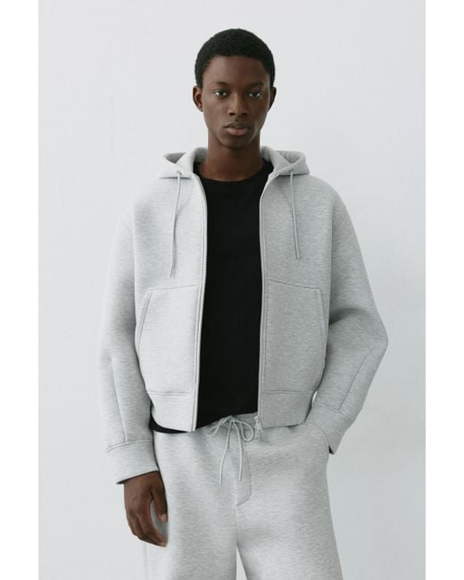 Pull&Bear Gray Neoprene-Effect Zip-Up Hoodie for men