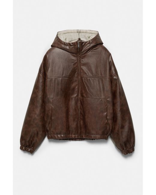 Pull&Bear Brown Distressed Leather Effect Jacket for men