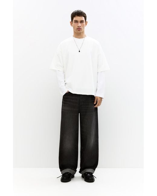 Pull&Bear White Loose Selvedge Baggy Jeans for men