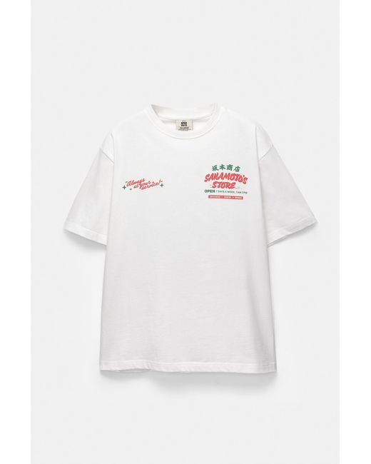 Pull&Bear White Sakamoto Store T-Shirt for men