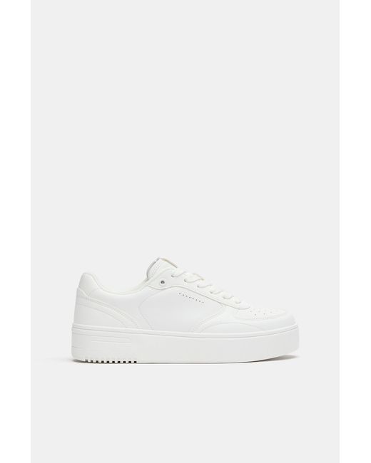 Pull&Bear Casual Platform Sneakers in het White