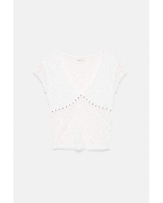 Pull&Bear Kanten T-Shirt Met Studs in het Blue