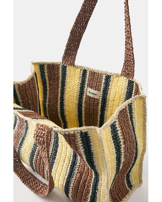 Pull&Bear Brown Striped Woven Shopper Bag