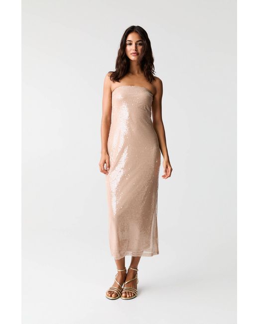Pull&Bear White Long Strapless Dress With Sequins