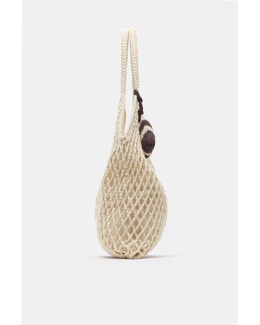 Pull&Bear Brown Embellished Macramé Tote Bag