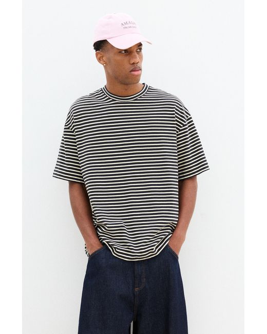Pull&Bear Pink Striped Boxy T-Shirt for men