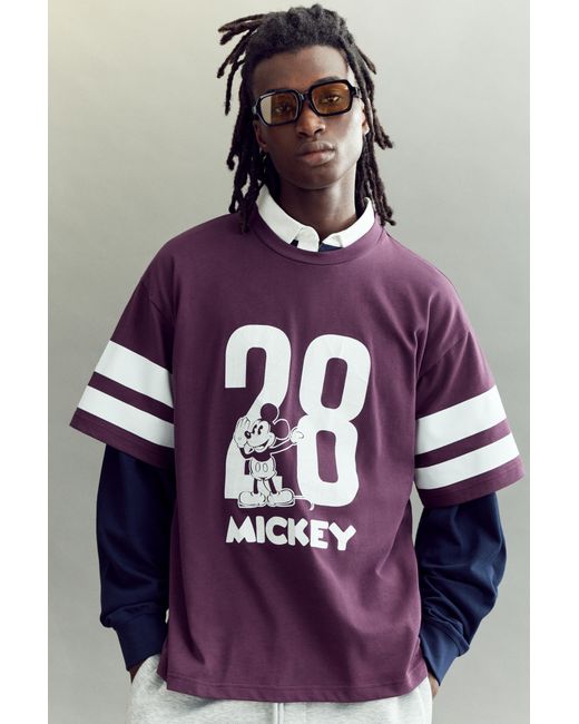 Pull&Bear Purple Mickey Mouse Short Sleeve T-Shirt for men