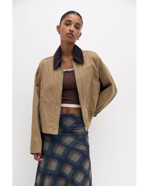 Pull&Bear Blue Lightweight Jacket With Corduroy Collar