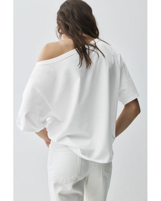 Pull&Bear Gray Asymmetric Short Sleeve T-Shirt
