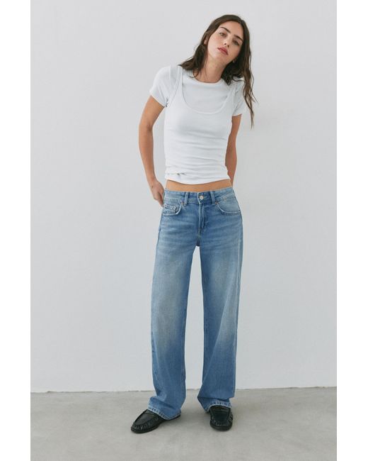 Pull&Bear Recht Model Jeans Met Lage Taille in het Blue