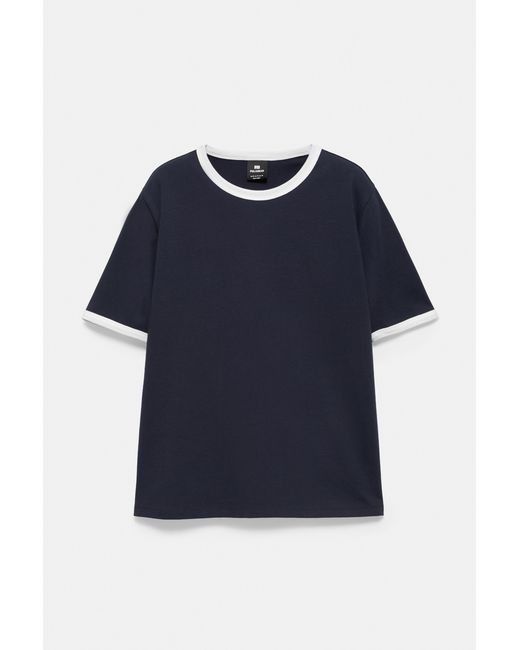 Pull&Bear Blue Contrast Trim T-Shirt for men